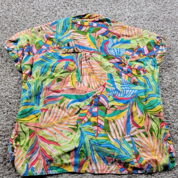 C&C California Shirt Womens Small 100% Linen Short Sleeve Button Front Floral - Picture 5 of 6